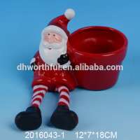 Artificial little ceramic christmas flower pots with santa claus figurine